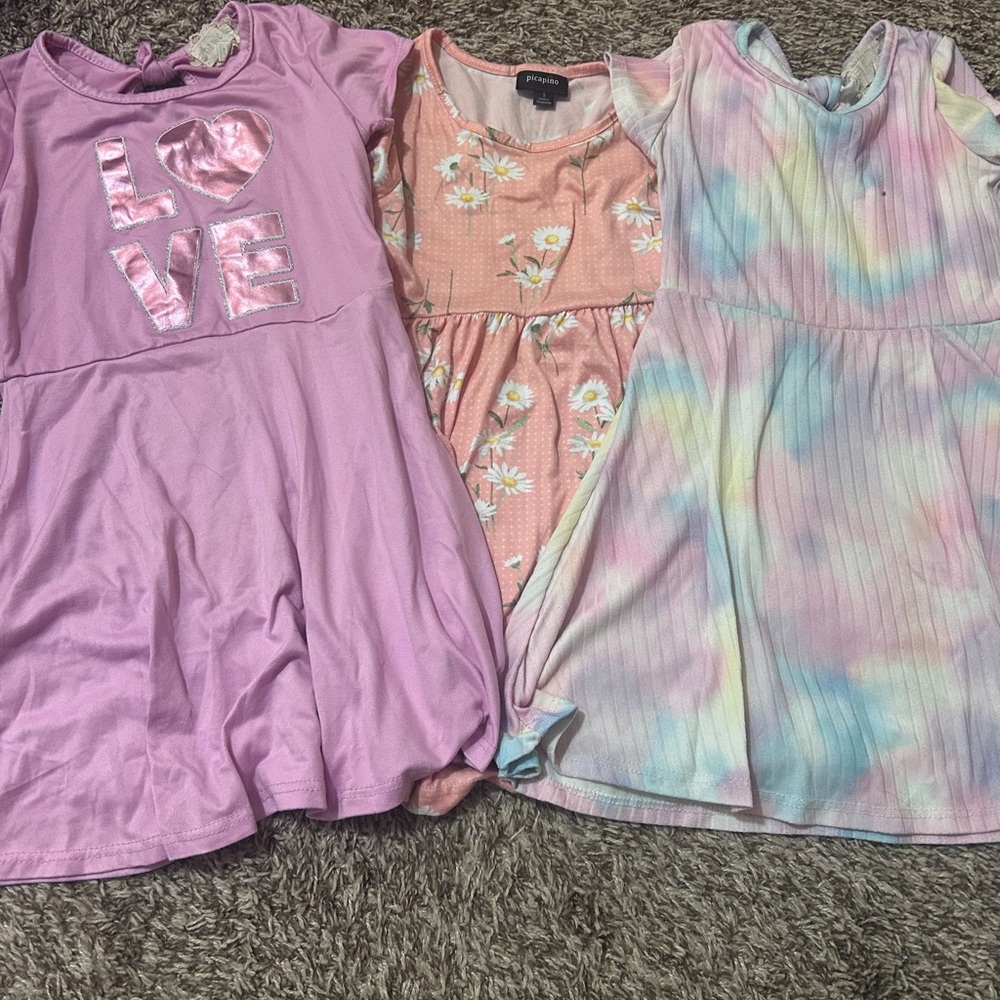 Set of Three Girls' Dresses in Pink and Pastel